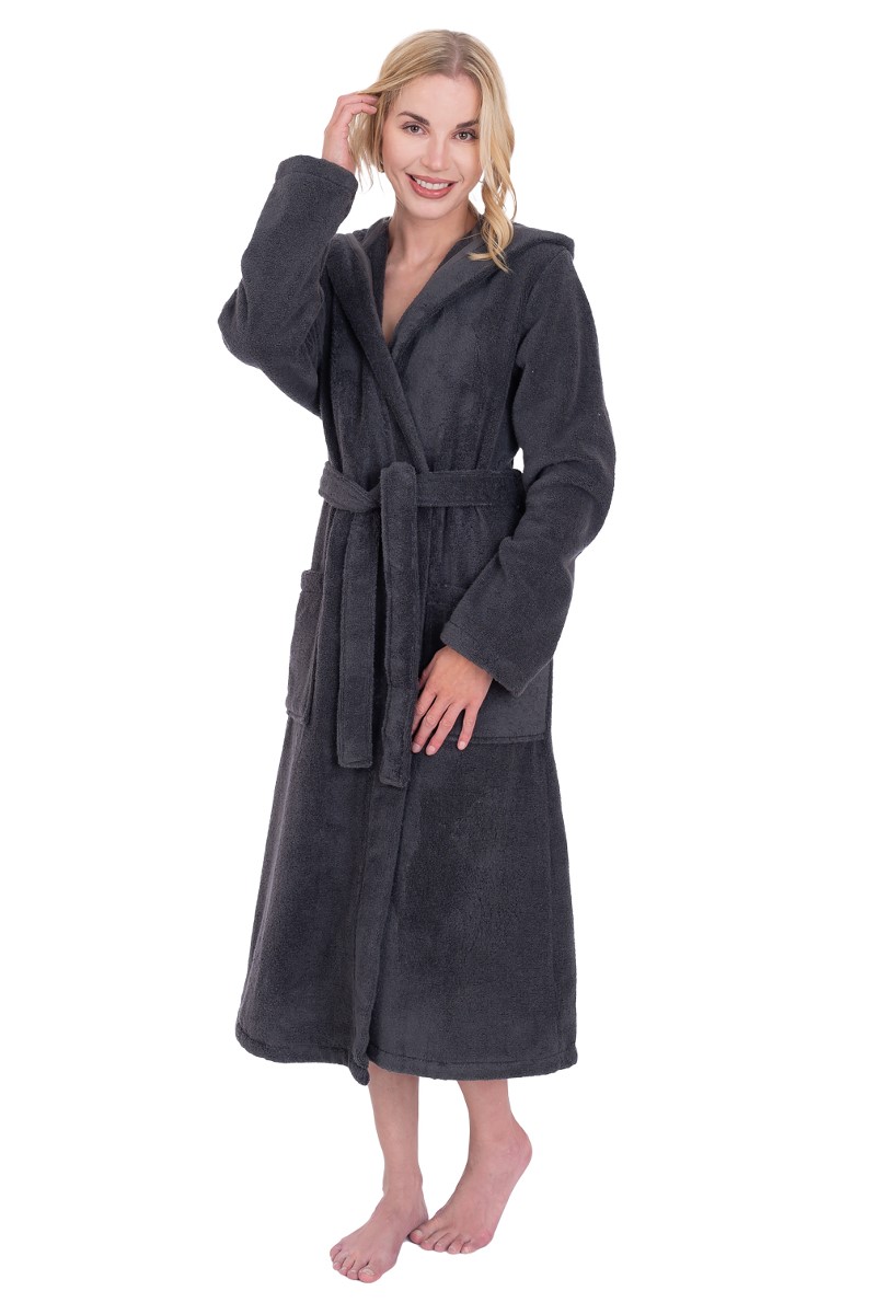 Bademantel Damen anthracite mit Kapuze
